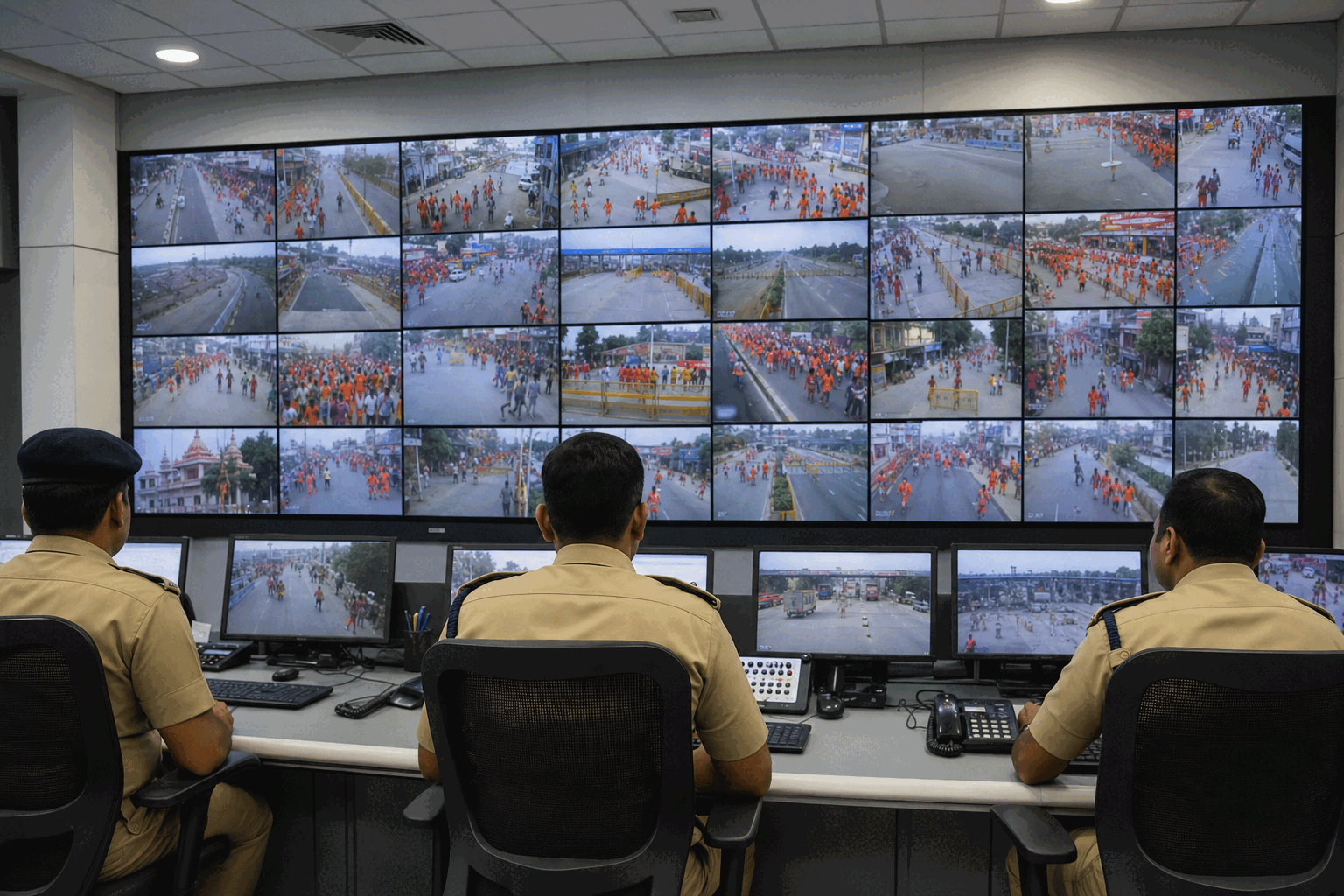 Kanwad Yatra route monitoring from a zonal police control room